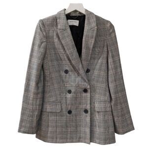 Aritzia Babaton Women's Tartan Plaid Oversized Double Breasted Blazer Grey Sz 0
